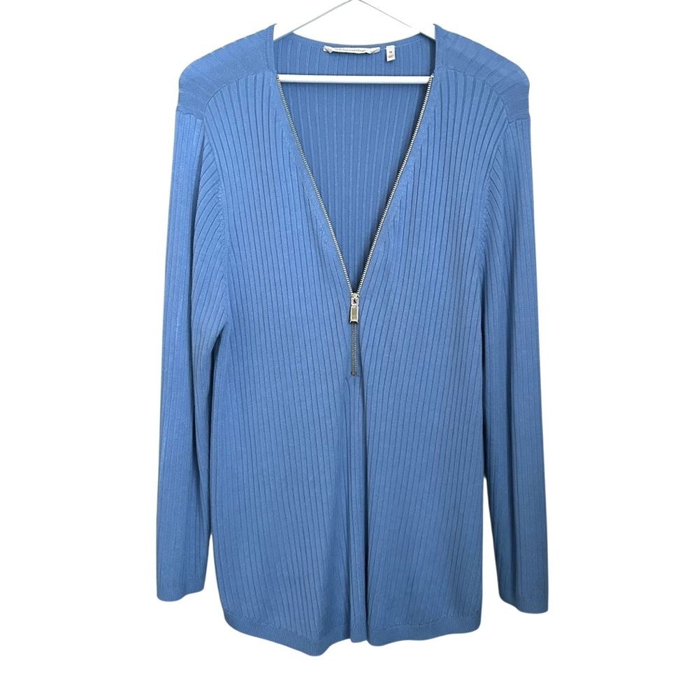 Soft Surroundings Blue Zip Cardigan V Neck Sweater Women Sz 1X